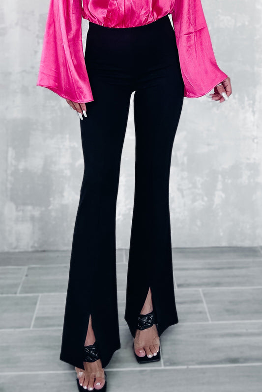 Black Split Front Flare Bottom Pants - LA Grand