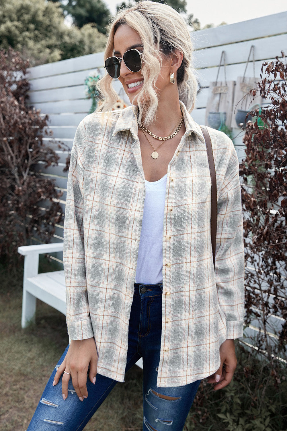 Buttoned Turn Down Collar Plaid Shirt - LA Grand