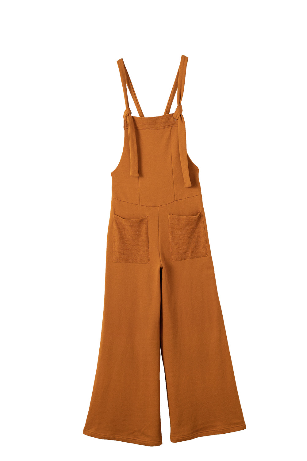 Brown Knotted Straps Patch Pocket Wide Leg Jumpsuit - LA Grand