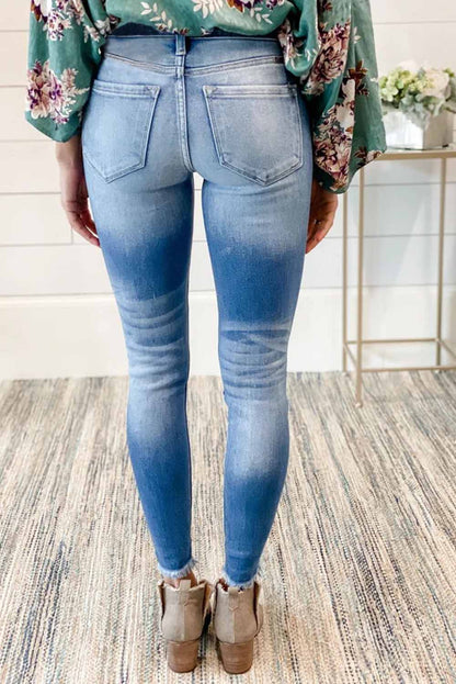 Faded Mid High Rise Jeans with Holes - LA Grand