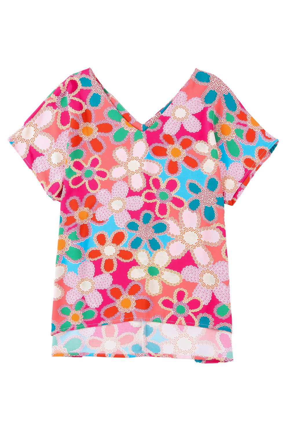 Pink Abstract Print V Neck Dolman Blouse - LA Grand