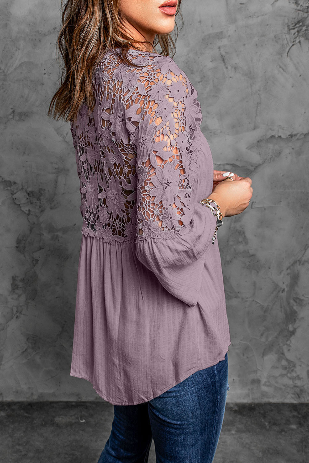 Purple Crochet Lace Button Top - LA Grand