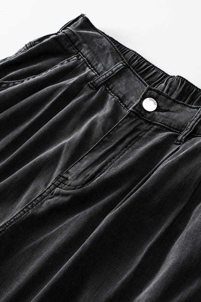 Black Tencel Wide Leg Soft Denim Pants - LA Grand