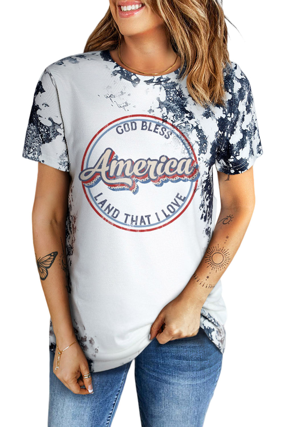 Gray America Slogan Tie Dye Print T Shirt - LA Grand