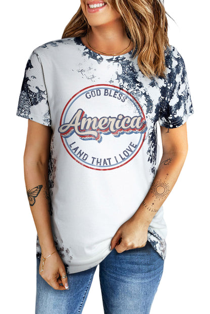 Gray America Slogan Tie Dye Print T Shirt - LA Grand