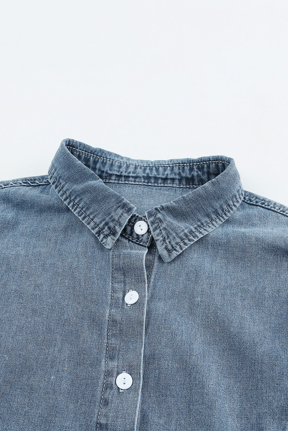 Sky Blue Medium Wash Collared Seamed Denim Shirt - LA Grand