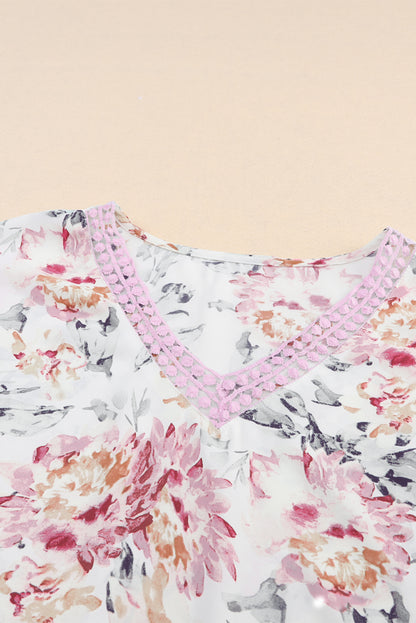 Pink Floral Print Lace Splicing Sleeveless Blouse - LA Grand