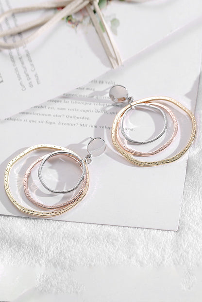 Silver 3-color Concentric Rings Dangle Earrings - LA Grand