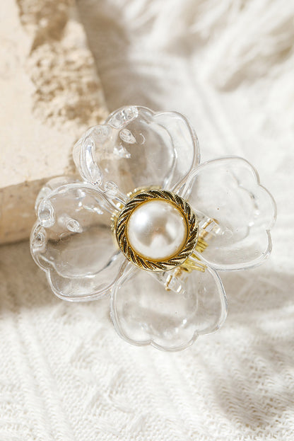 White Flower Shape Pearl Inlay Small Hair Claw Clip - LA Grand