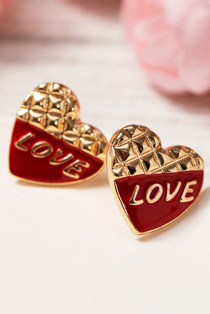 Racing Red LOVE Heart Shaped Color Block Stud Earrings - LA Grand