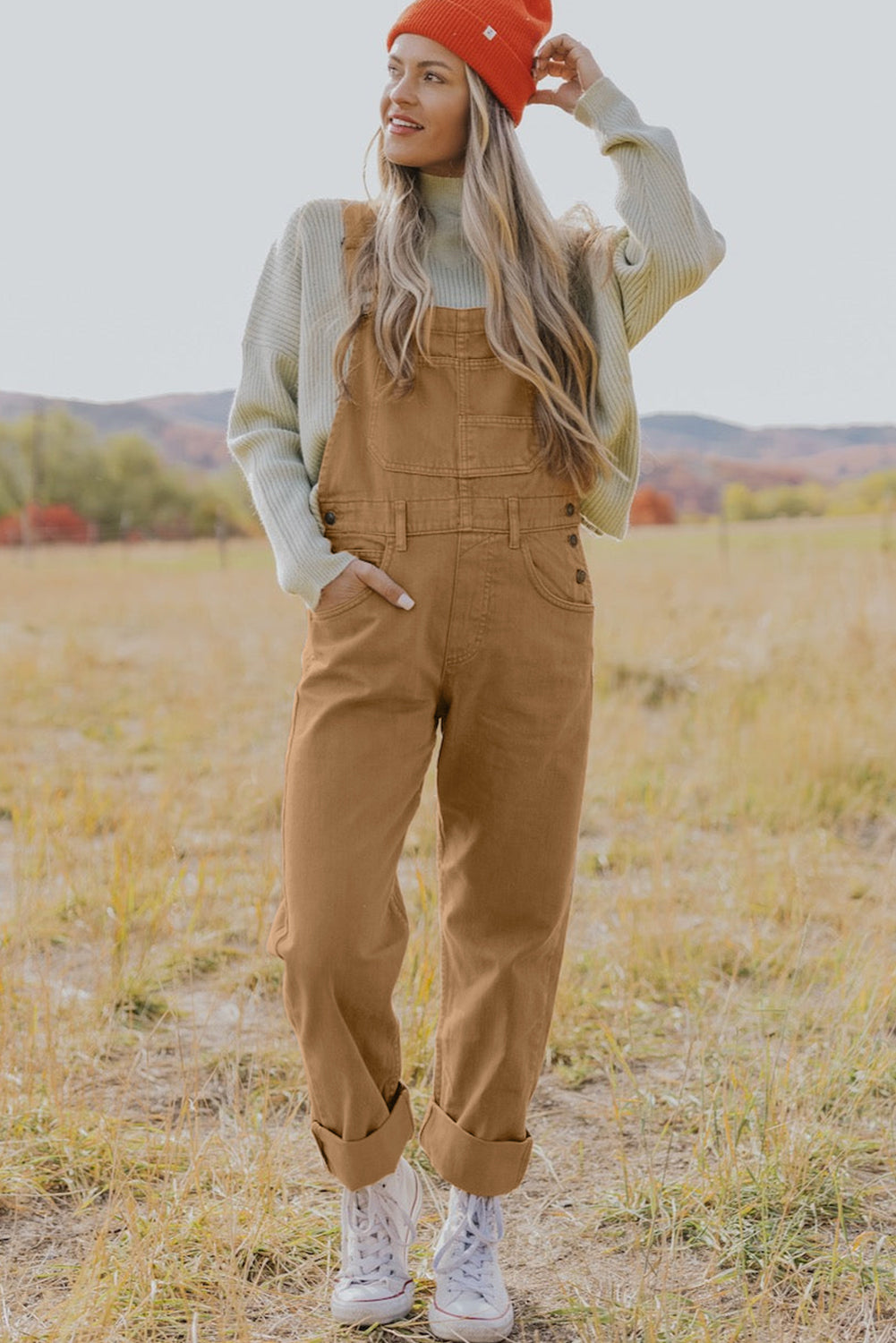 Khaki Vintage Multi Pockets Buckle Strap Cargo Denim Overalls - LA Grand