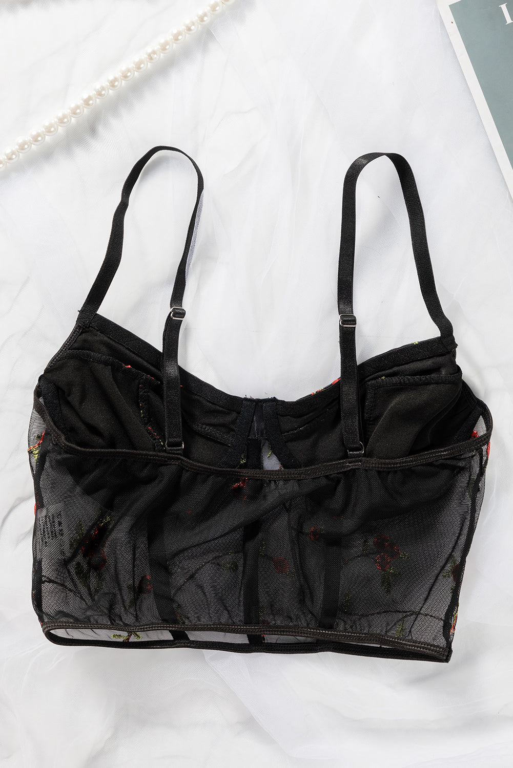 Black Floral Embroidery Mesh Bustier Bralette - LA Grand