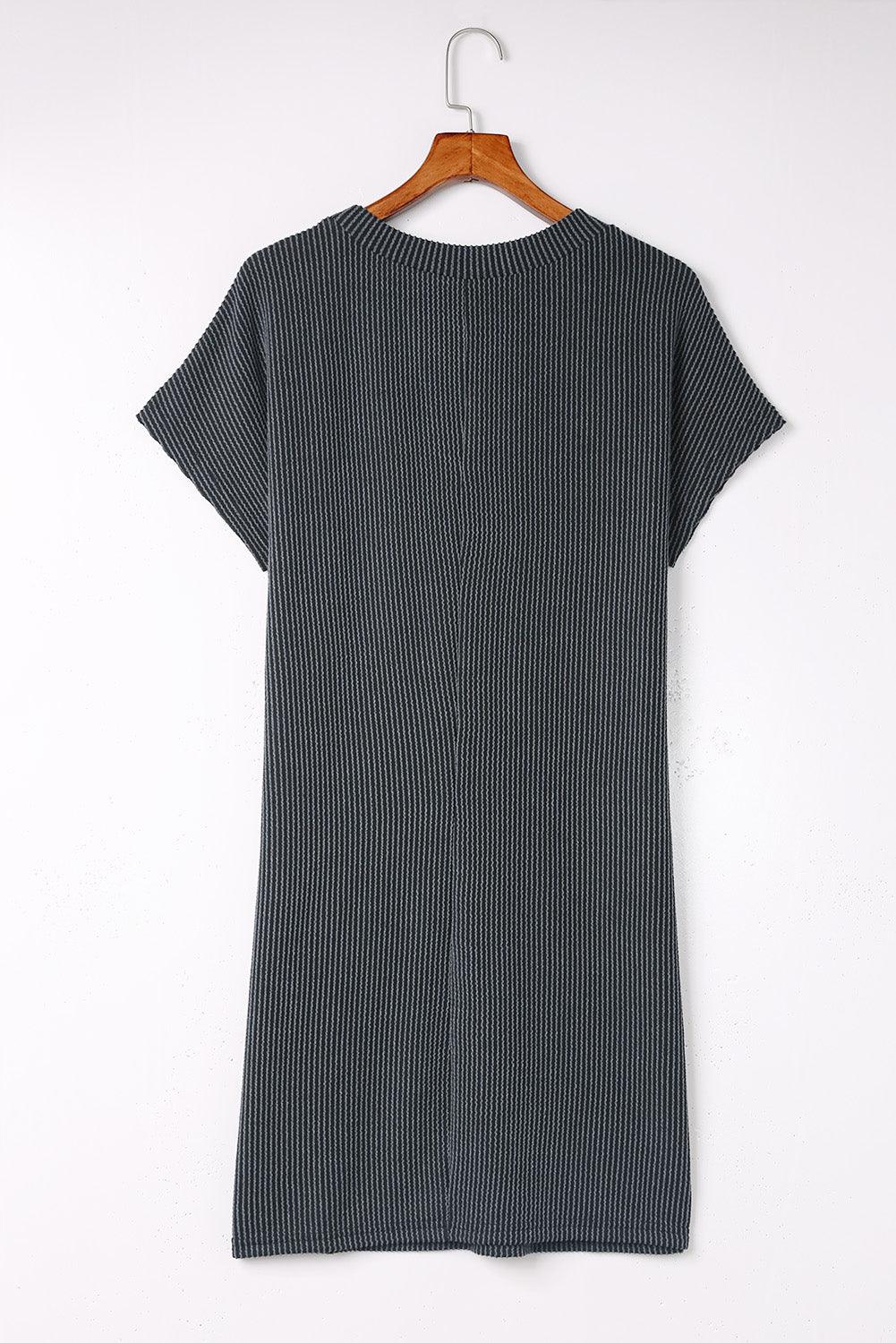 Azure Stripes Ribbed Knit Tee Dress - LA Grand