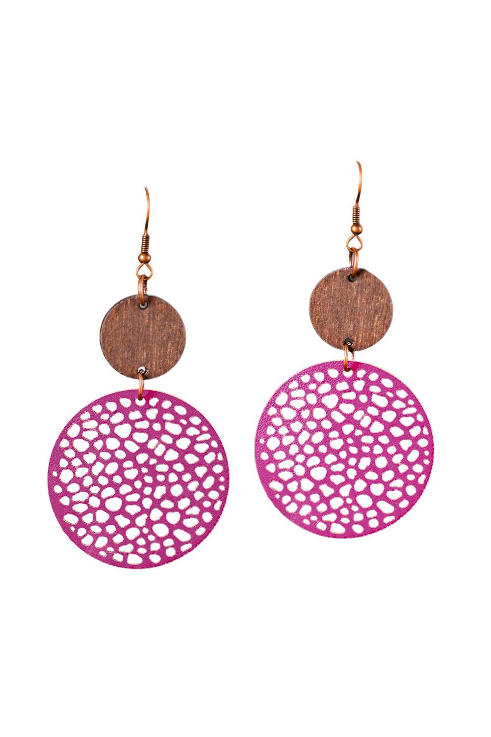 Beige Hollow Out Wooden Round Drop Earrings - LA Grand