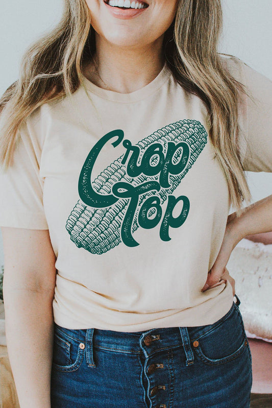 Khaki Corn Crop Top Graphic Tee - LA Grand