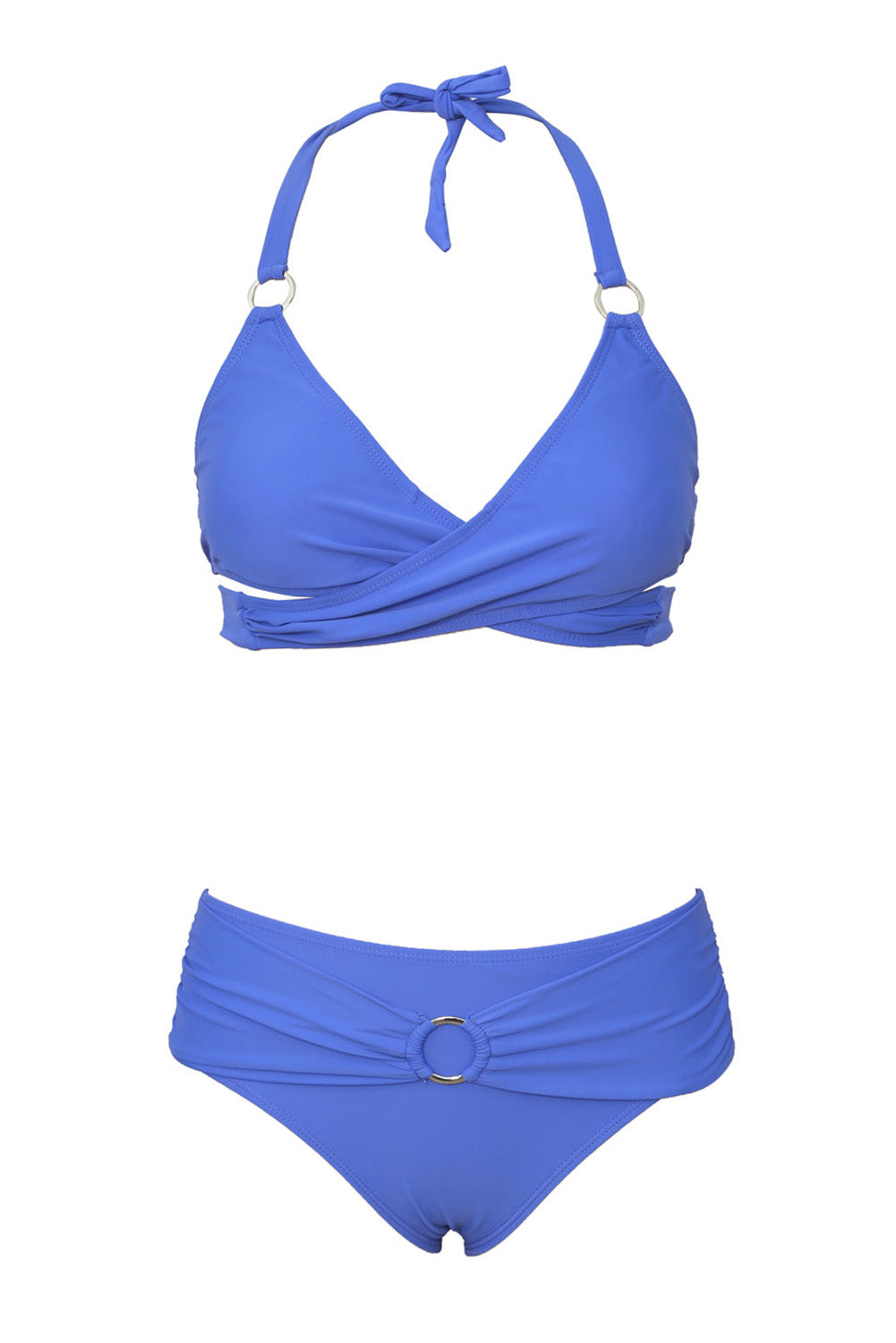 Blue Halter Neck Criss Cross High Waist Bikini Set - LA Grand