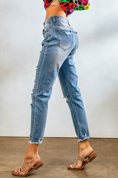 Light Blue Distressed Denim Pants - LA Grand