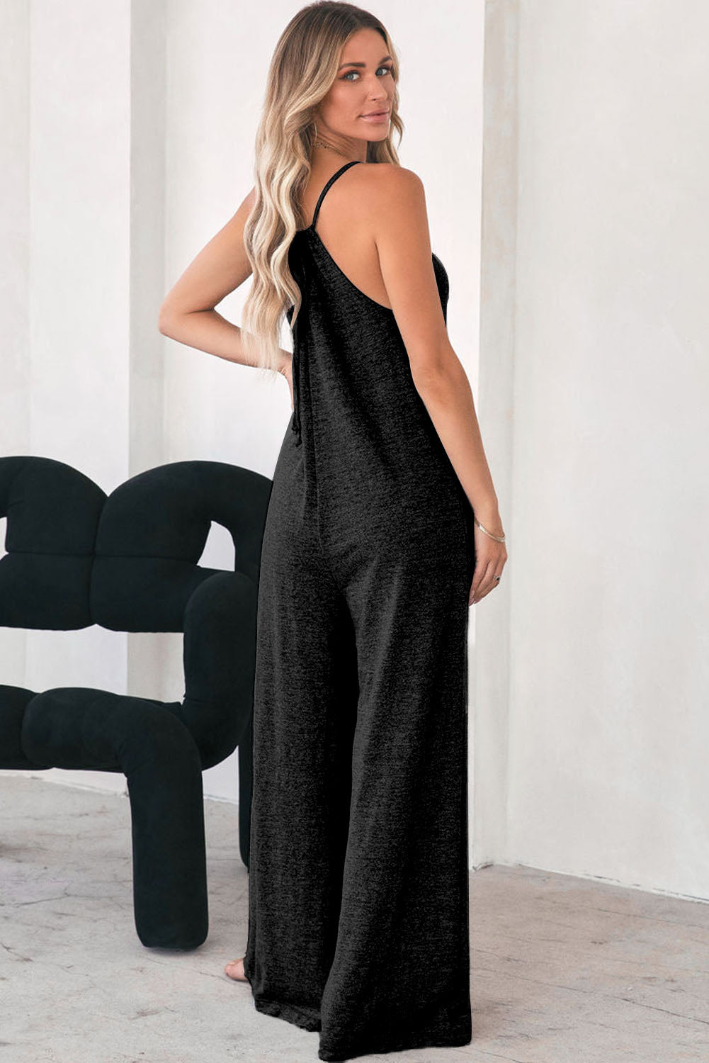 Gray Patch Pockets Spaghetti Strap Wide Leg Jumpsuit - LA Grand