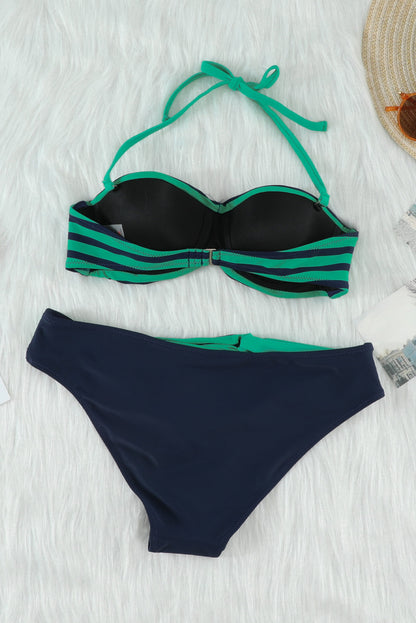 Blue Halter Bandeau Striped Bikini - LA Grand