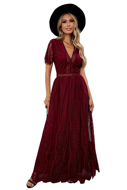 Fiery Red Blue Fill Your Heart Lace Maxi Dress - LA Grand