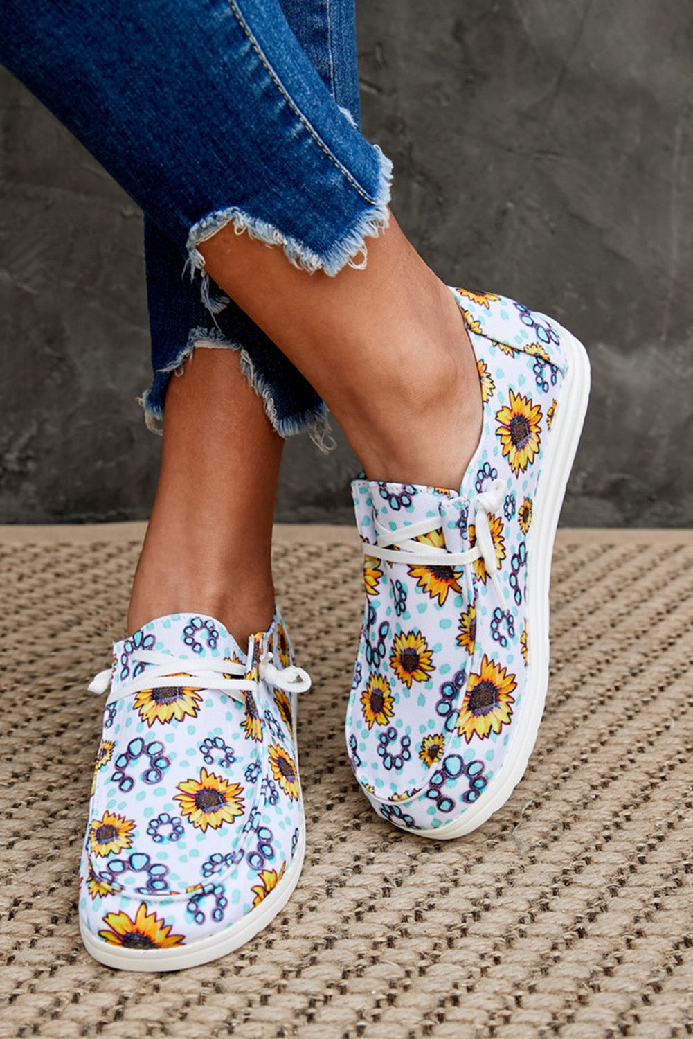 White Sunflower Slip On Shoes - LA Grand