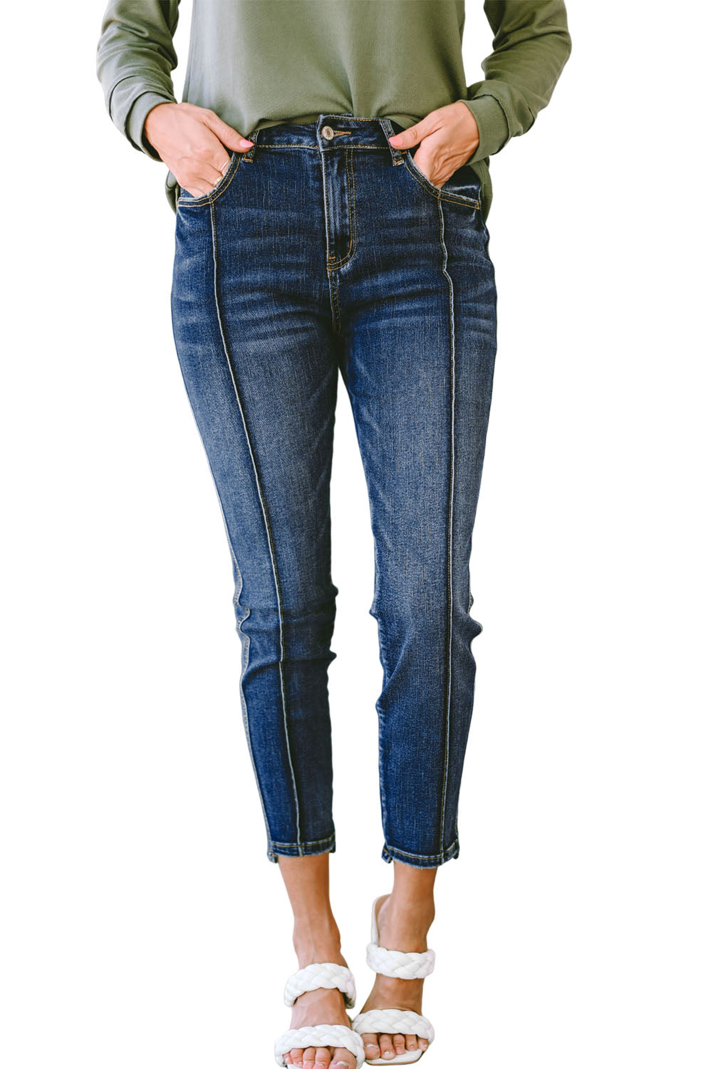 Blue Seamed High Waist Skinny Fit Jeans - LA Grand