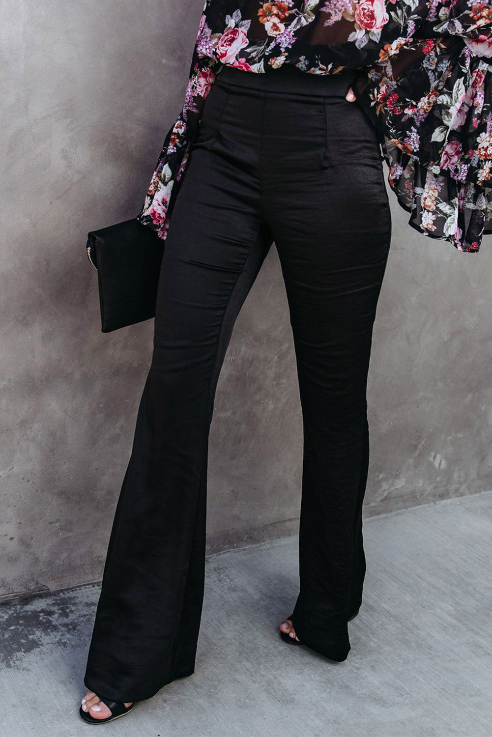 Black Satin Flare Tailored Pants - LA Grand