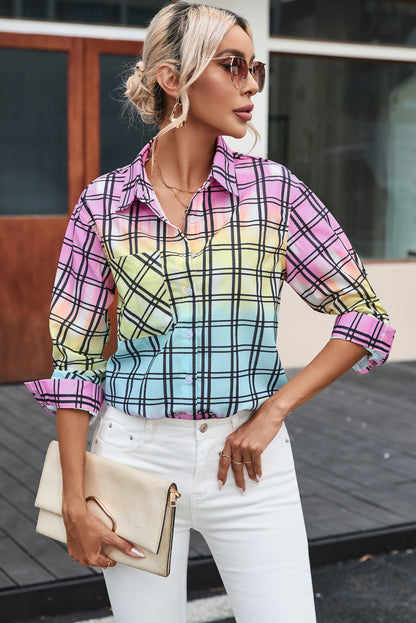 Multicolor Tie Dye Plaid Button Up Shirt - LA Grand