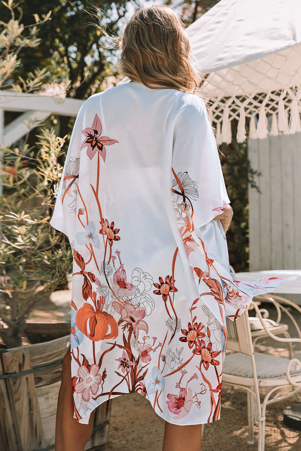 Multicolor Kimono Sleeve Floral Print Graceful Cover Up - LA Grand