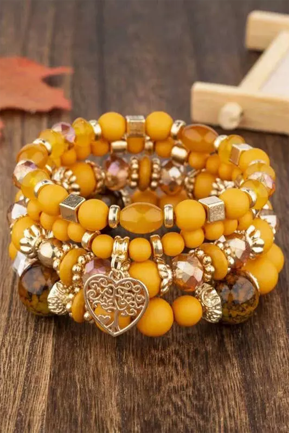 Vitality Orange Crystal Beading Heart Pendant Multi-layer Bracelet - LA Grand