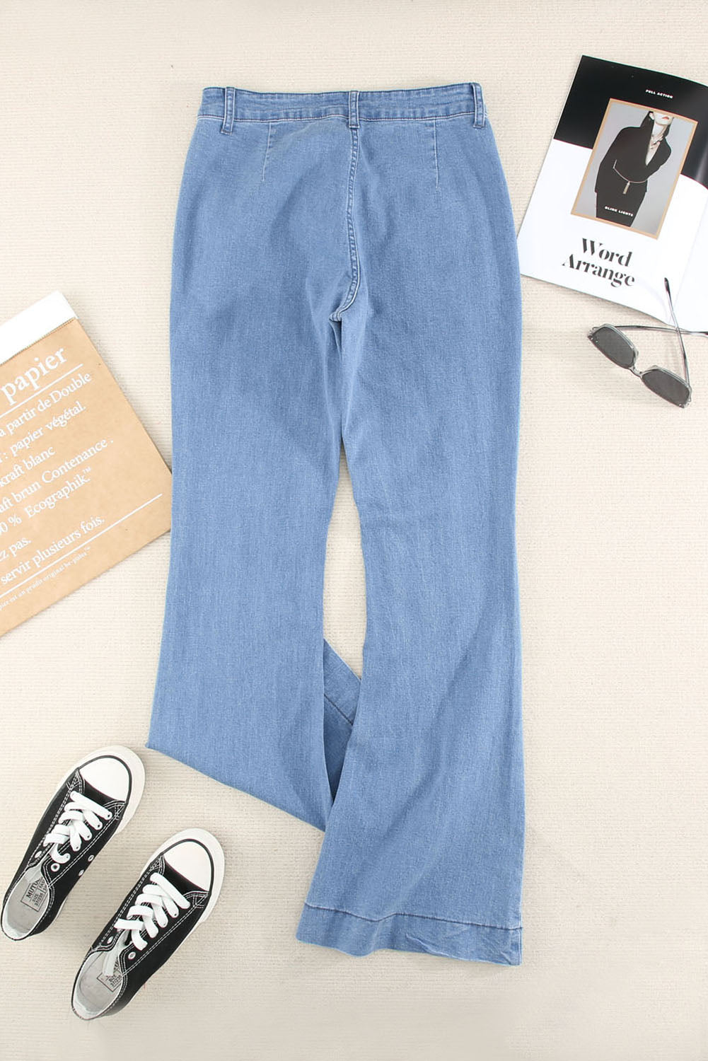 Sky Blue Vintage Casual Pocket Flared Jeans - LA Grand