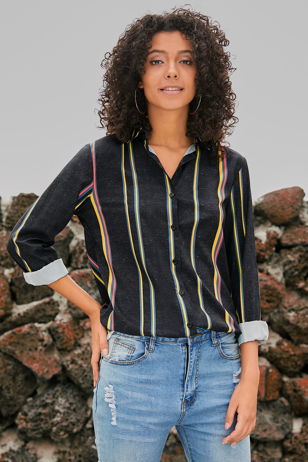 Black Brown Striped Modern Women Shirt - LA Grand