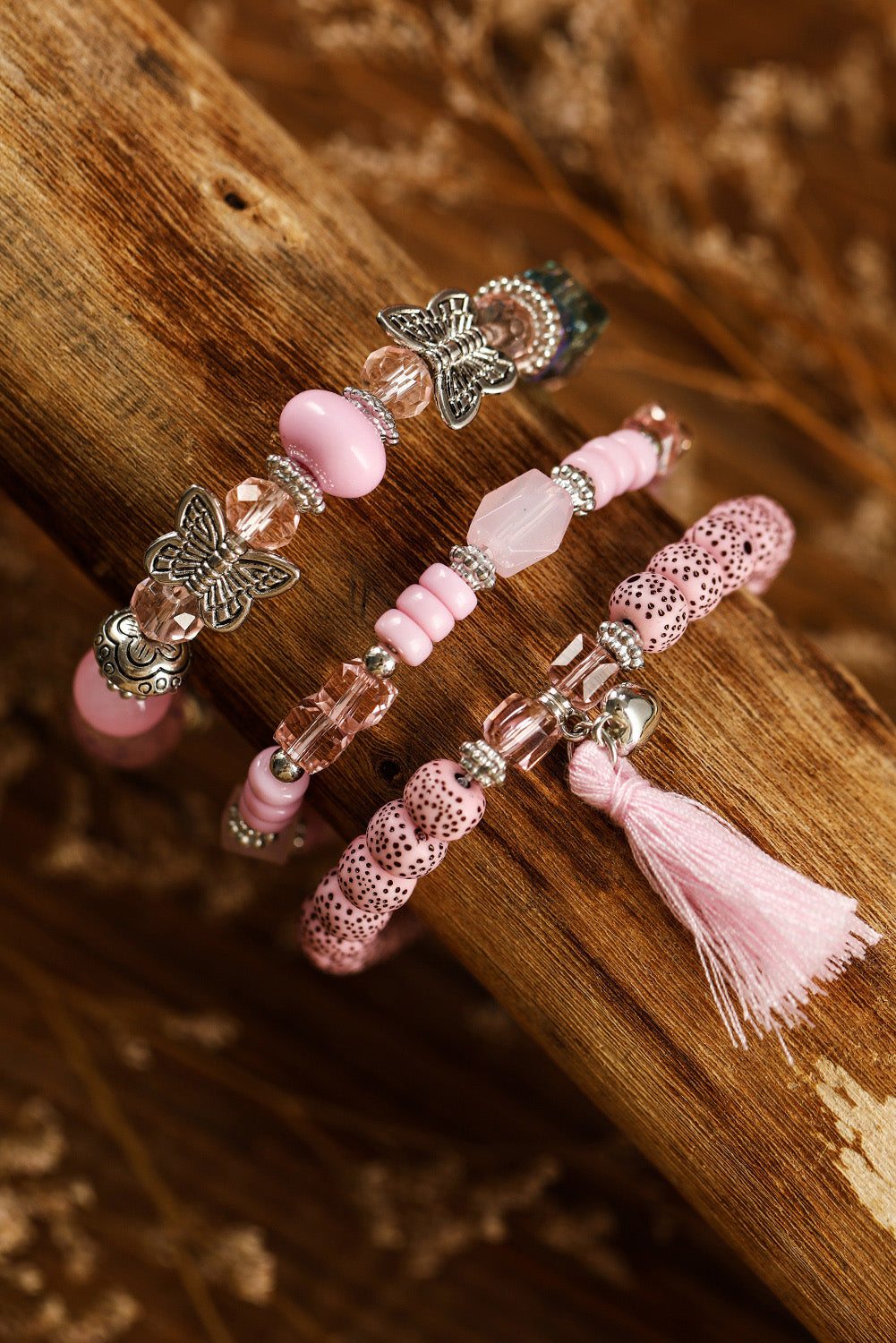 Light Pink Butterfly Beaded Tassel Multi-layered Bracelet - LA Grand