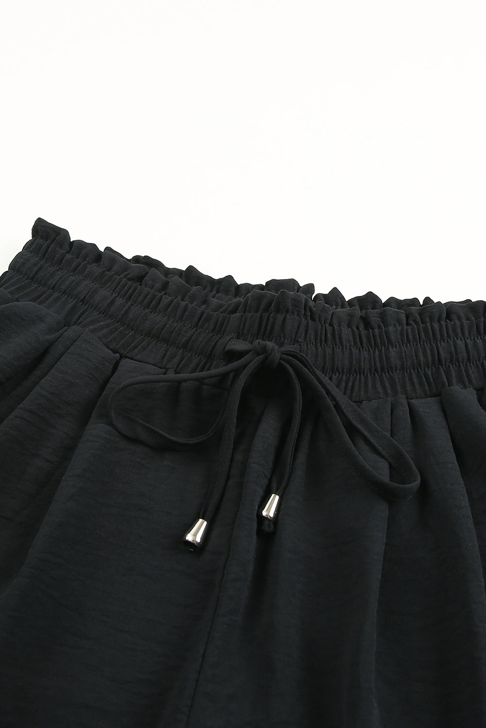 Black Solid Color Drawstring Smocked Waist Joggers - LA Grand