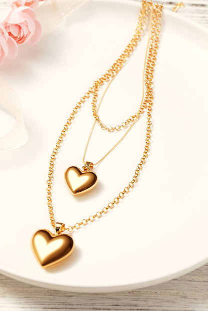 Gold Multilayer Heart Shape Pendant Valentine Necklace - LA Grand