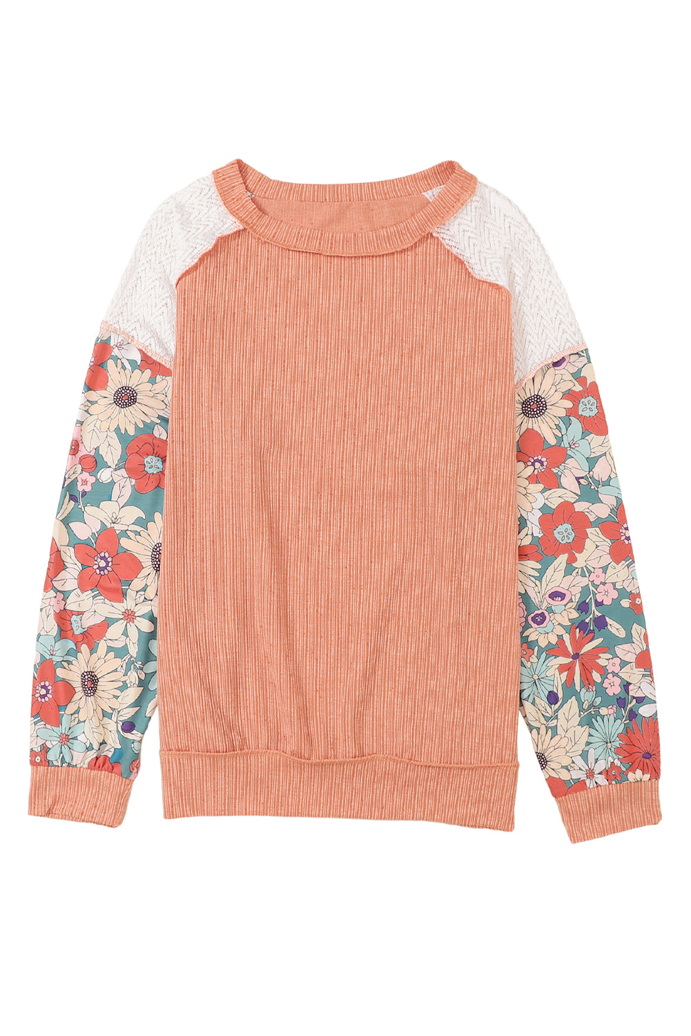 Rose Pink Floral Patchwork Puff Sleeve Textured Blouse - LA Grand