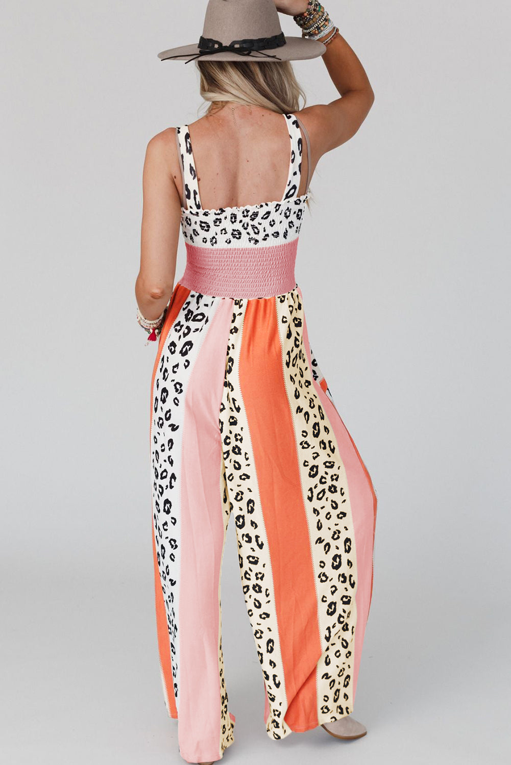 Pink Leopard Color Block Mix Print Pocketed Jumpsuit - LA Grand