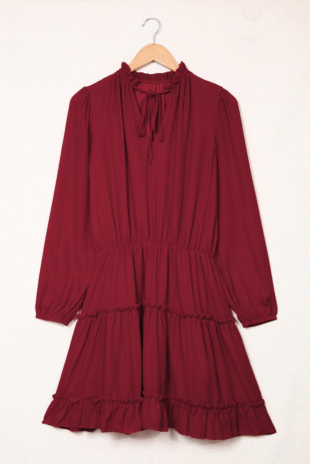 V Neck Long Sleeve Ruffle Tiered Mini Dress - LA Grand