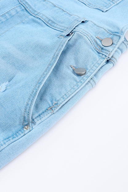 Sky Blue Constructed Bib Pocket Distressed Denim Overalls - LA Grand