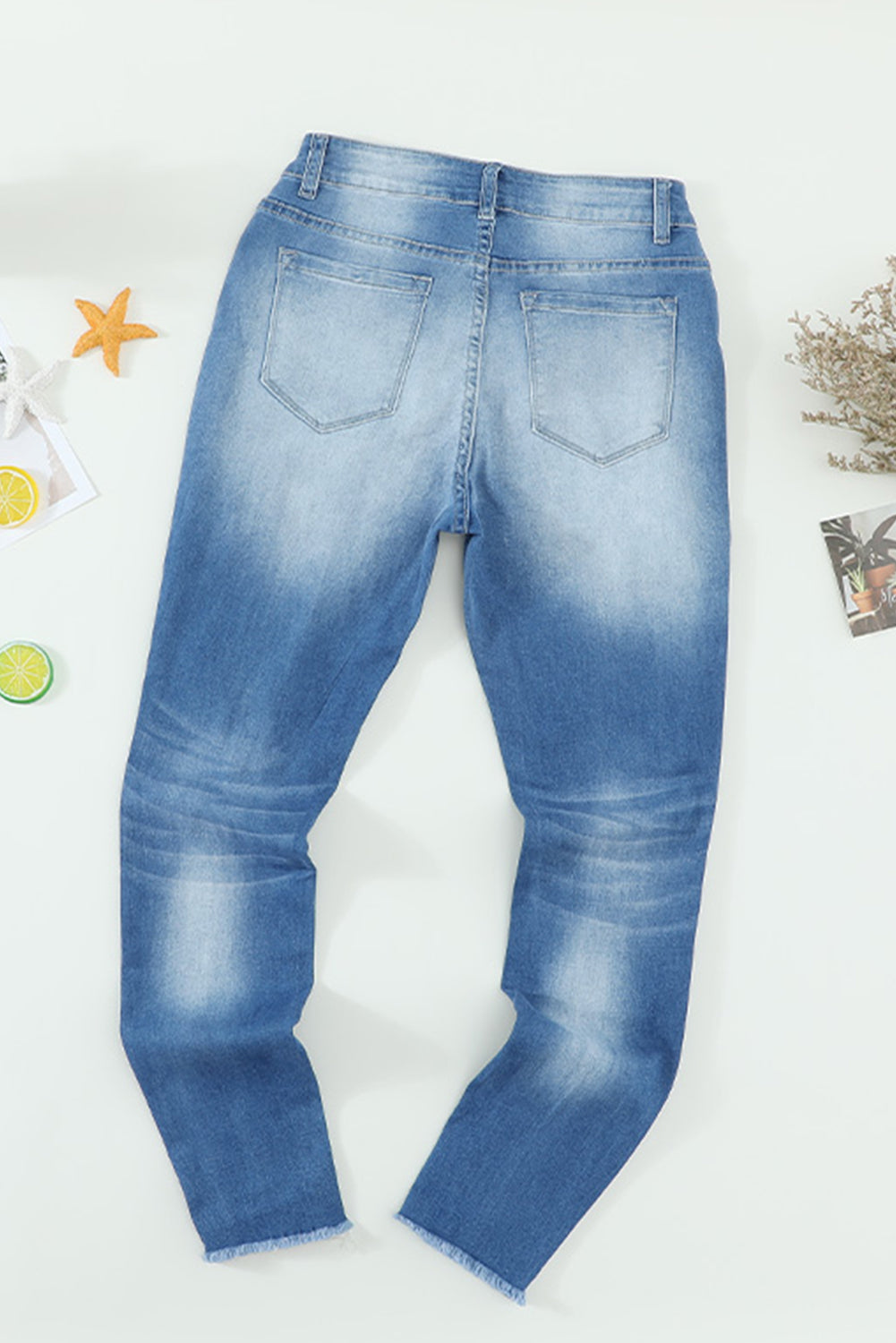 Faded Mid High Rise Jeans with Holes - LA Grand