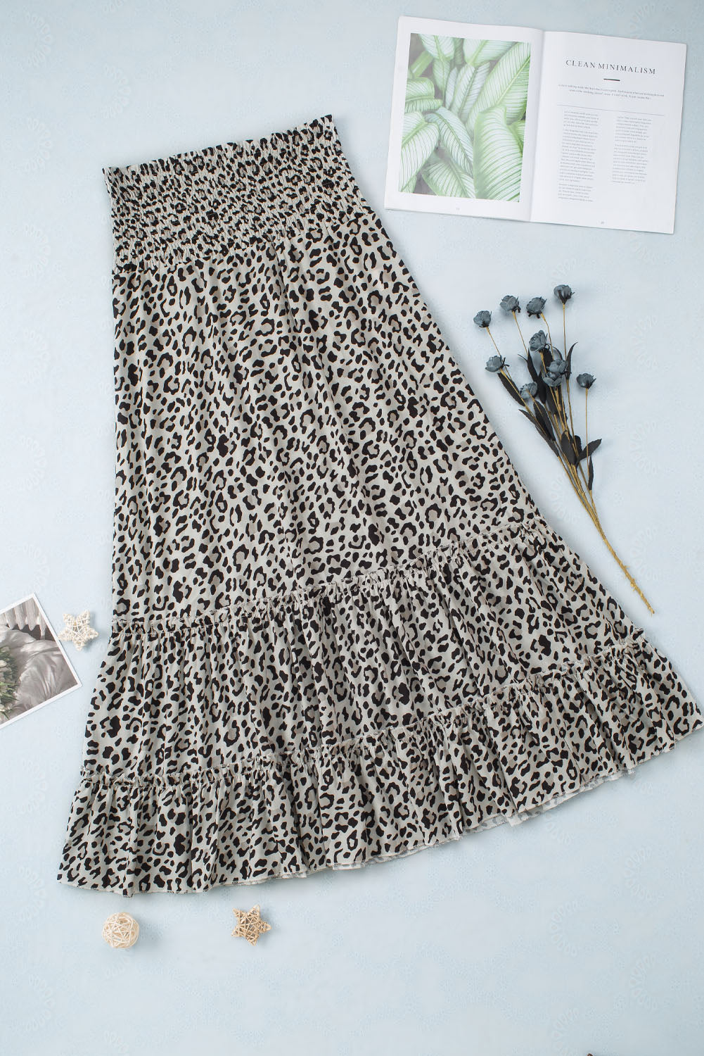 Leopard Embellished High Waist Frill Tiered Maxi Skirt - LA Grand