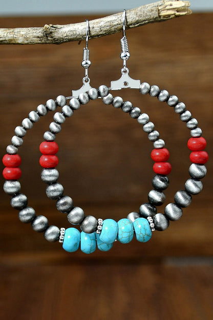 Multicolour Turquoise Colorblock Beaded Large Hoop Earrings - LA Grand