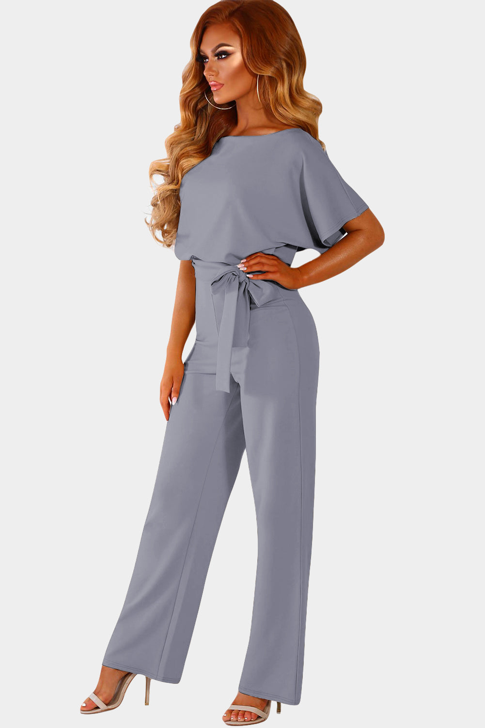 Indigo Glamour: Belted Wide Leg Jumpsuit - LA Grand