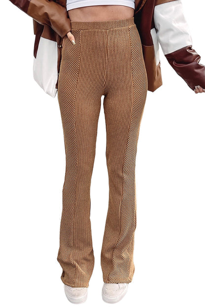 Brown Ribbed Knit High Rise Flare Leggings - LA Grand