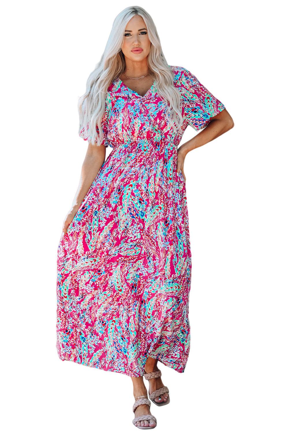 Wrap V Neck Floral Maxi Dress - LA Grand