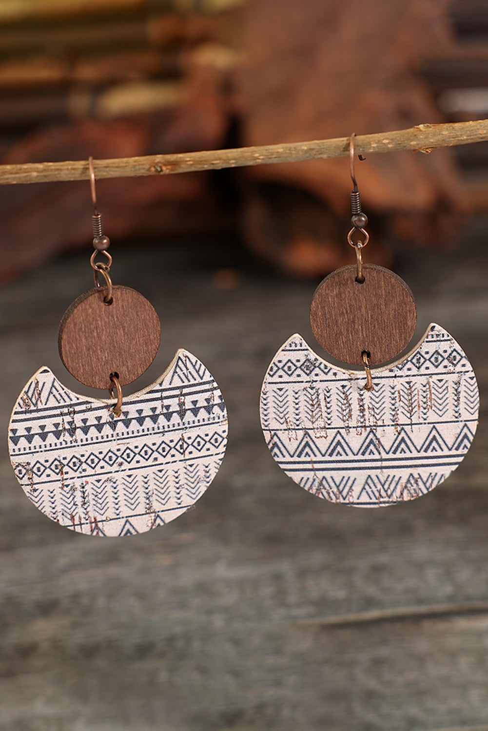 Multicolour Geometric Print Drop Wood Earrings - LA Grand