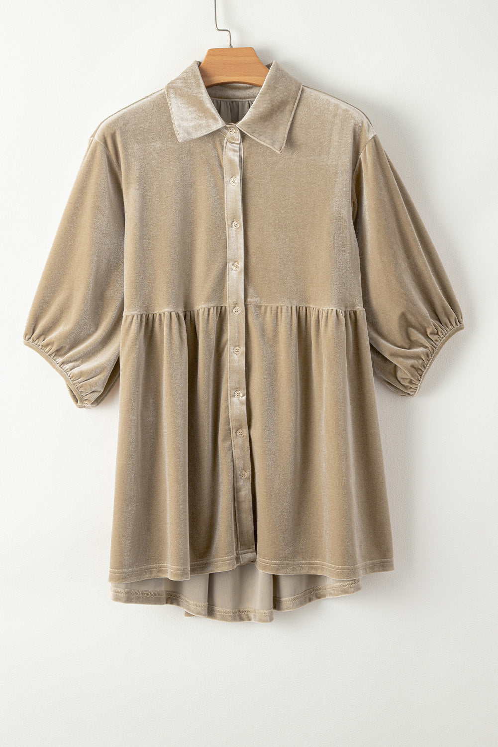 Chestnut 3/4 Sleeve Tunic Babydoll Velvet Shirt - LA Grand