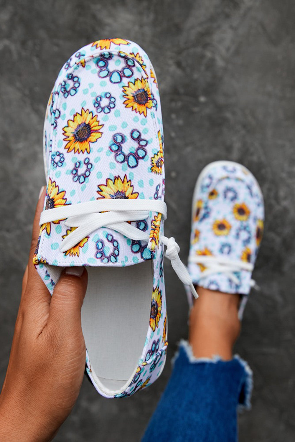 White Sunflower Slip On Shoes - LA Grand