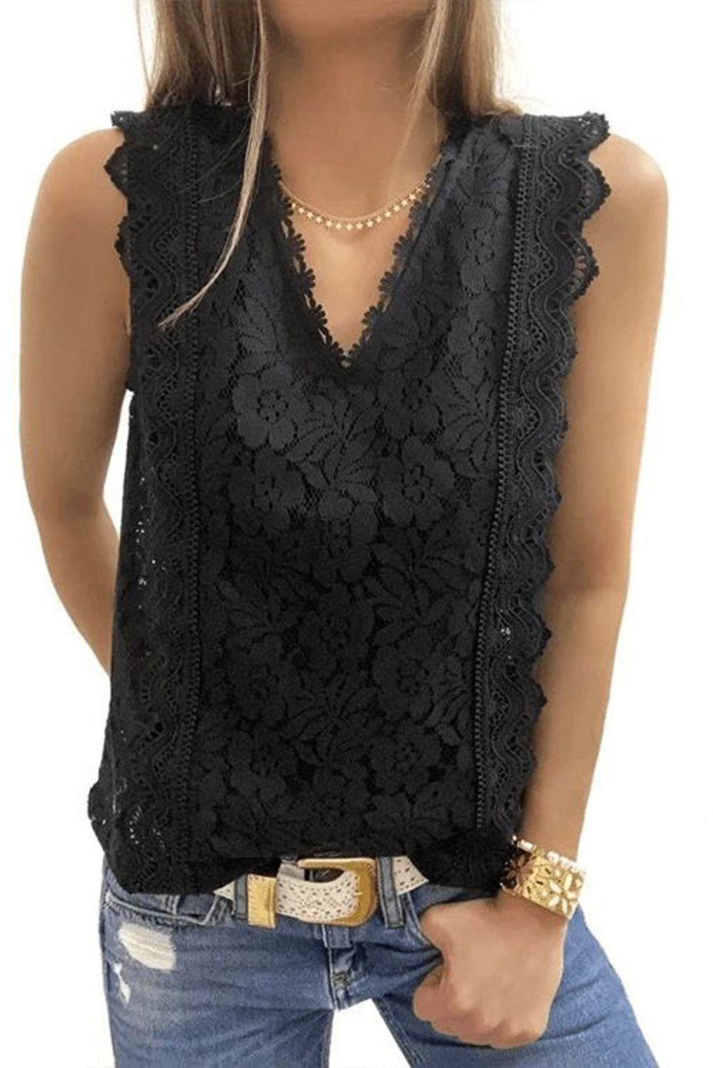 Pink Lace V Neck Tank Top - LA Grand