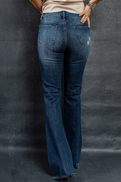 Dark Wash Mid Rise Flare Jeans - LA Grand